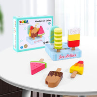 SOKA Wooden Ice Lollies 7 pcs Ice Cream Popsicle Selection Pretend Play Set 3+ Years