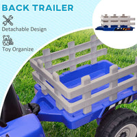 HOMCOM Ride on Tractor with Detachable Trailer Remote Control Music Blue