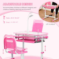Kids Study Desk and Chair Set w/ Adjustable Height, Storage Drawer - Pink