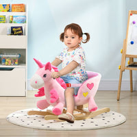 
              HOMCOM Rocking Horse Plush Ride on Unicorn with Songs, Seat Belt, Pink
            