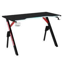 
              HOMCOM Steel Frame Light Gaming Desk Table with Cup Holder Headphone Hook Black
            