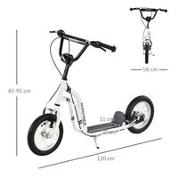 HOMCOM Dual Brakes Kick Scooter 12-Inch Inflatable Wheel Ride On Toy White