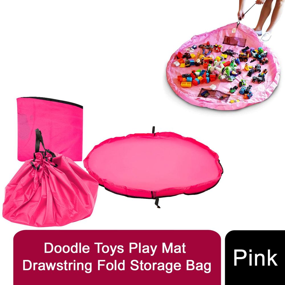 Doodle Nylon Toy Storage Bag and Play Mat with Drawstrings PINK
