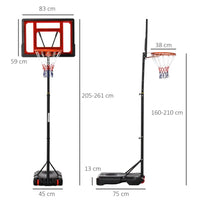 HOMCOM Portable Basketball Stand 160-210cm Adjustable Height Sturdy Rim Hoop Base Net