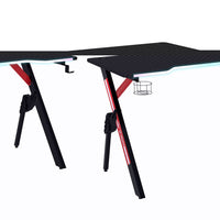 
              HOMCOM Steel Frame Light Gaming Desk Table with Cup Holder Headphone Hook Black
            