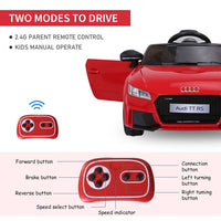 
              12V Battery Licensed Audi TT Ride On Car w/ Remote Headlight MP3 Red
            