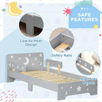 
              Kids Toddler Bed with Star and Moon Patterns, for Ages 3-6 Years - Grey
            