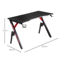 
              HOMCOM Steel Frame Light Gaming Desk Table with Cup Holder Headphone Hook Black
            