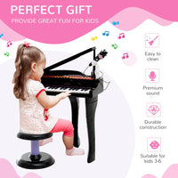 HOMCOM 37 Key Musical Mini Piano Electronic Keyboard Microphone Stool BLACK