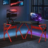 HOMCOM Gaming Desk L-Shaped PC Workstations Monitor Stand 49.25" x 49.25" x 29.5" Red