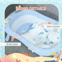 ZONEKIZ Foldable Baby Bathtub with Non-Slip Support Legs Cushion Shower Holder Blue