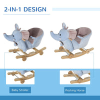 
              HOMCOM 2-in-1 Baby Rocking Horse Ride On Elephant with Wheels Music Blue
            