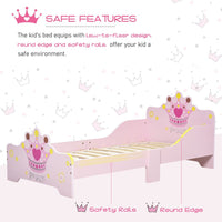 Kids Wooden Princess Crown & Flower Single Bed Safety Side Rails Slats
