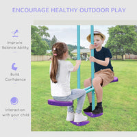 Outsunny Metal 2 Swings & Seesaw Set Height Adjustable Outdoor Play Set PURPLE