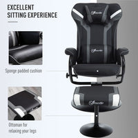 Video Game Chair Footrest Set Racing Style w/ Pedestal Base, Deep Grey