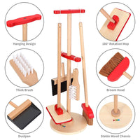 Lelin 11PC Toy Cleaning Kit with Broom Mop Dustpan Brush & Stand For Pretend Play