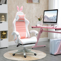 Vinsetto Racing Style Gaming Chair with Footrest Removable Rabbit Ears Pink