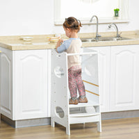 Kids Step Stool Toddler Kitchen Stool with Adjustable Standing Platform WHITE