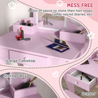 
              ZONEKIZ Kids Dressing Table Cloud Design with Mirror Stool Drawer Storage Boxes
            