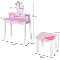 
              HOMCOM Kids Dressing Table and Stool Set Make Up Desk with Storage Pink
            