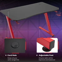
              HOMCOM Gaming Desk Steel Frame Cup Headphone Holder Adjustable Feet Home Red
            