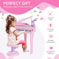 HOMCOM 37 Key Musical Mini Piano Electronic Keyboard Microphone Stool PINK