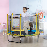 HOMCOM 4.6FT Kids Trampoline with Enclosure for Kids 1-10 Years Yellow