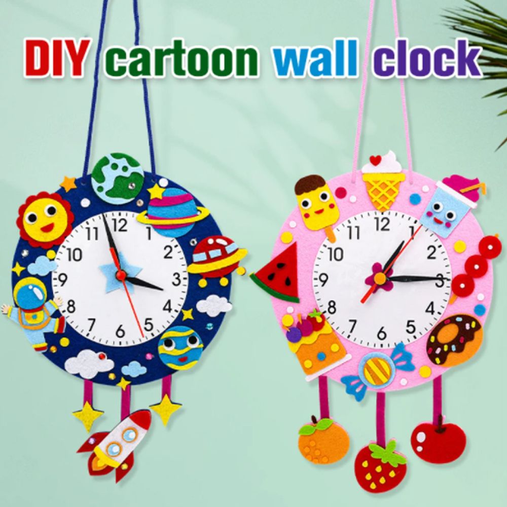 Kids DIY Cartoon Wall Clock Toys Non-woven Cloth Children Cognition Clocks Kindergarten Teaching Aid Toys Children's Gifts