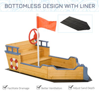 Outsunny Kids Wooden Sandbox Pirate Ship Sandboat with Bench Seat Storage Space