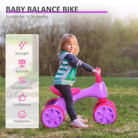 HOMCOM Baby Balance Bike Toddler Safe Training 4 Wheels Storage Bin Violet