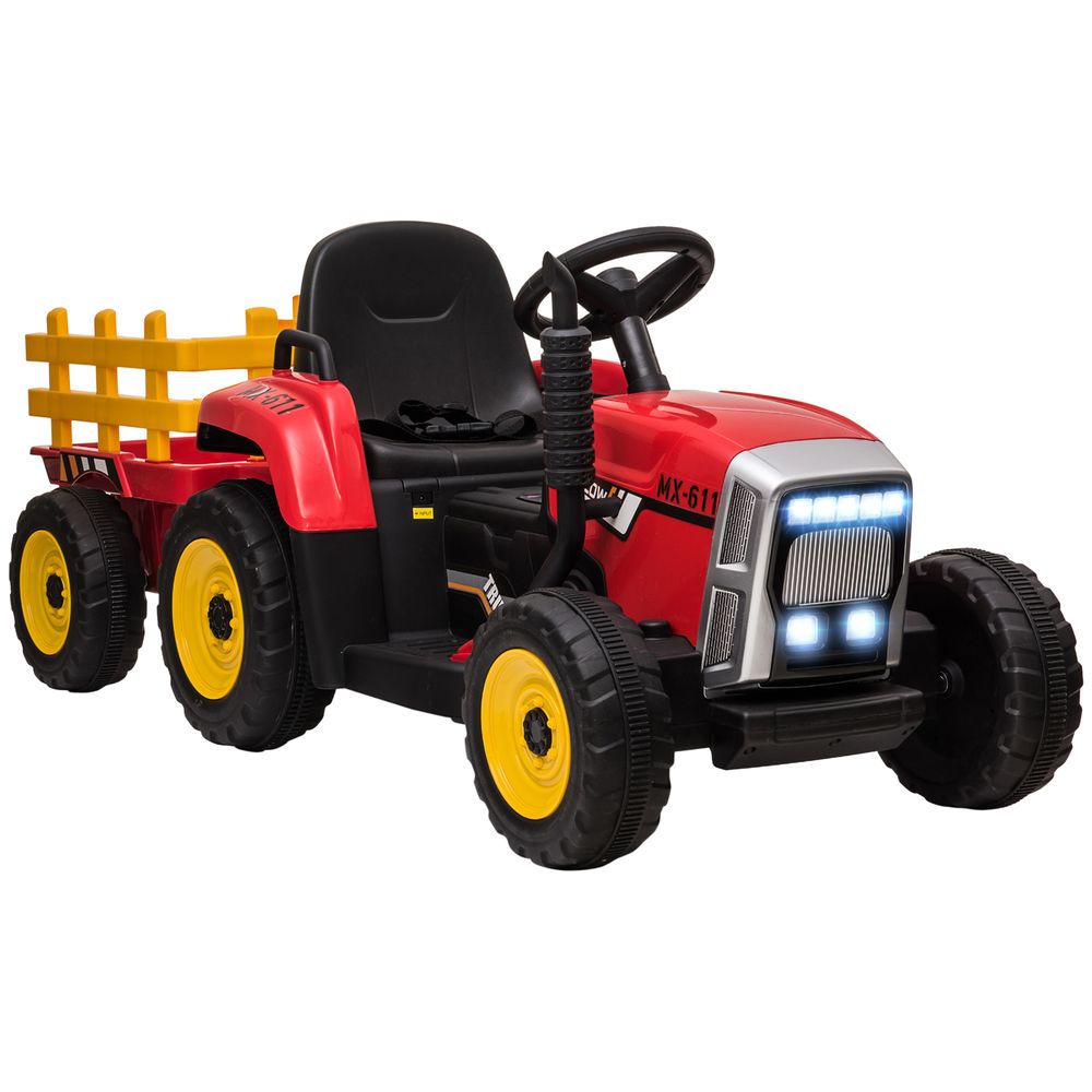 HOMCOM Ride on Tractor with Detachable Trailer Remote Control Music RED