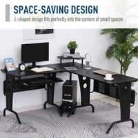 HOMCOM Space-Saving Corner Work Office Desk Gaming  Steel Frame CPU Rack Black