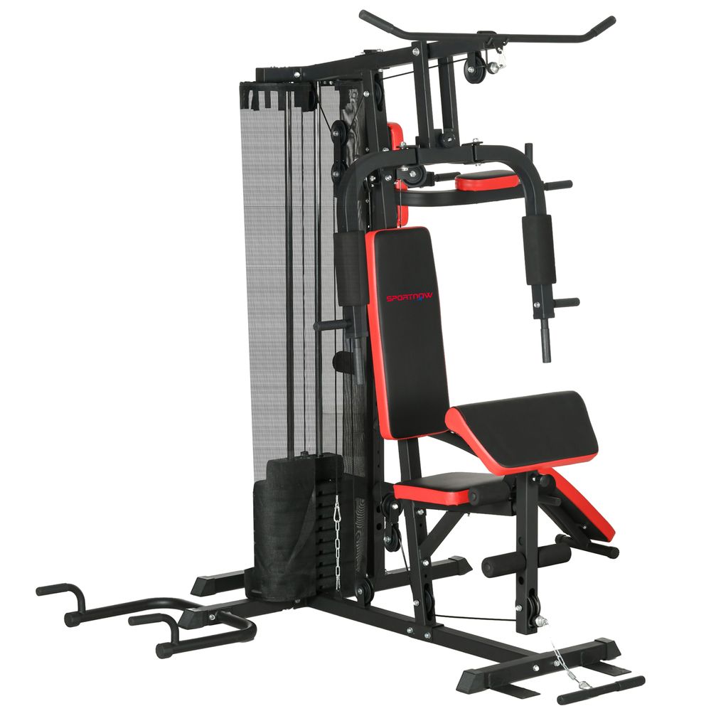 Multi Gym Workout Station with Sit Up Bench, Push Up Stand, Dip Station