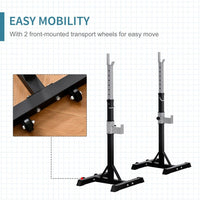 
              HOMCOM 2 Pairs Barbell Squat Rack Portable Stand Weight Lifting Bench with Wheels
            