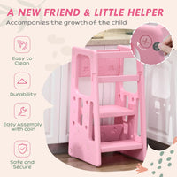 HOMCOM Kids Step Stool Adjustable Standing Platform Toddler Kitchen Stool Pink
