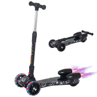HOMCOM Child 3-Wheel Scooter Light Music Water Spray Rechargeable 3-8 Yrs Black