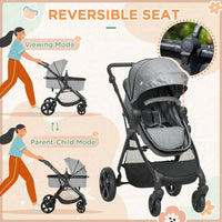 
              HOMCOM Foldable Baby Pushchair with Fully Reclining Backrest From Birth to 3 Years Grey
            