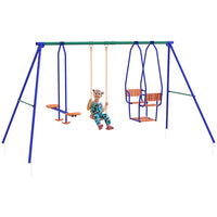 Outsunny 3 in 1 Metal Kids Swing Set with Swing Glider Rocking Chair Orange