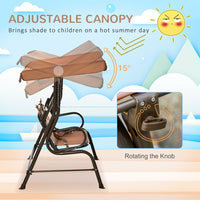 Outsunny Two-Seat Kids Canopy Swing Chair Adjustable Awning Seatbelt