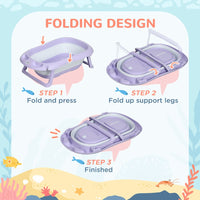 ZONEKIZ Foldable Baby Bathtub with Non-Slip Support Legs Cushion Shower Holder Purple