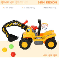 HOMCOM 3-In-1 Kids Ride-On Tractor Scooter with Storage Basketball Net 3-8 Yrs