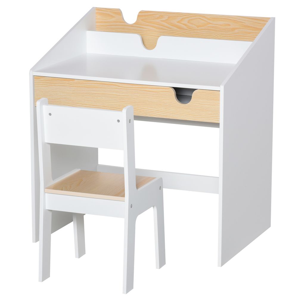 HOMCOM Two-Piece Kids Desk and Chair Set Children Study Table with Storage