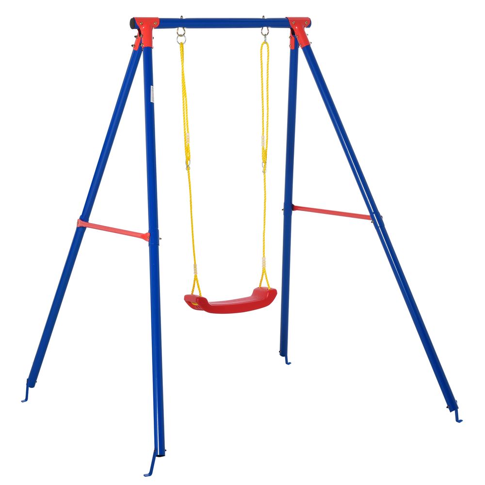 Outsunny Metal Swing Set with Adjustable Rope A-Frame Stand Outdoor Playset