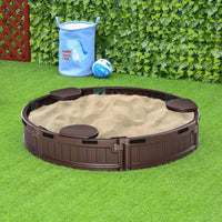 Outsunny Kids Outdoor Round Sandbox with Oxford Canopy for 3-12 years old Brown