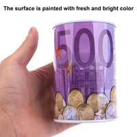 
              Euro Dollar Round Piggy Bank Metal Cylinder Money Box Children Craft Change Box Modern Simple Tinplate Piggy Bank
            