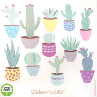 
              Cute Pastel Coloured Cactus themed Fabric Wall Stickers - Reusable
            