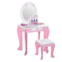 HOMCOM Kids Dressing Table Girls Vanity Set with Mirror and Stool Unicorn-Designed