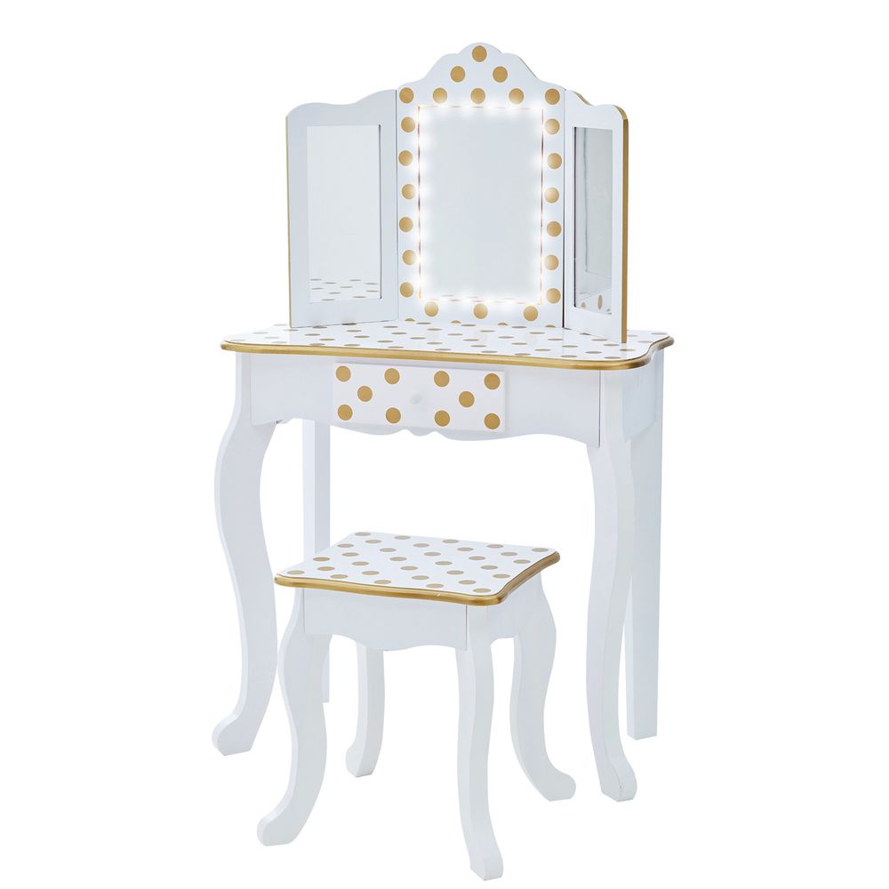 Fantasy Fields Wooden Play Vanity Set With Mirror & Lights White Gold TD-11670ML