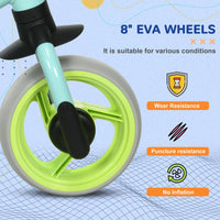AIYAPLAY 8 inch Baby Balance Bike with Adjustable Seat Puncture-Free EVA Wheels GREEN