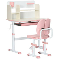 
              HOMCOM Kids Desk and Chair Set with Storage Shelves Washable Cover Pink
            
